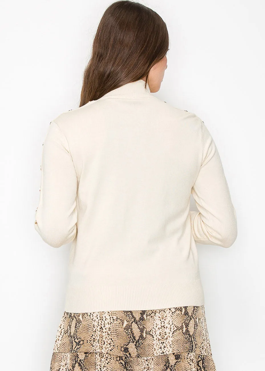 Soft Cream Button Sleeve Pullover