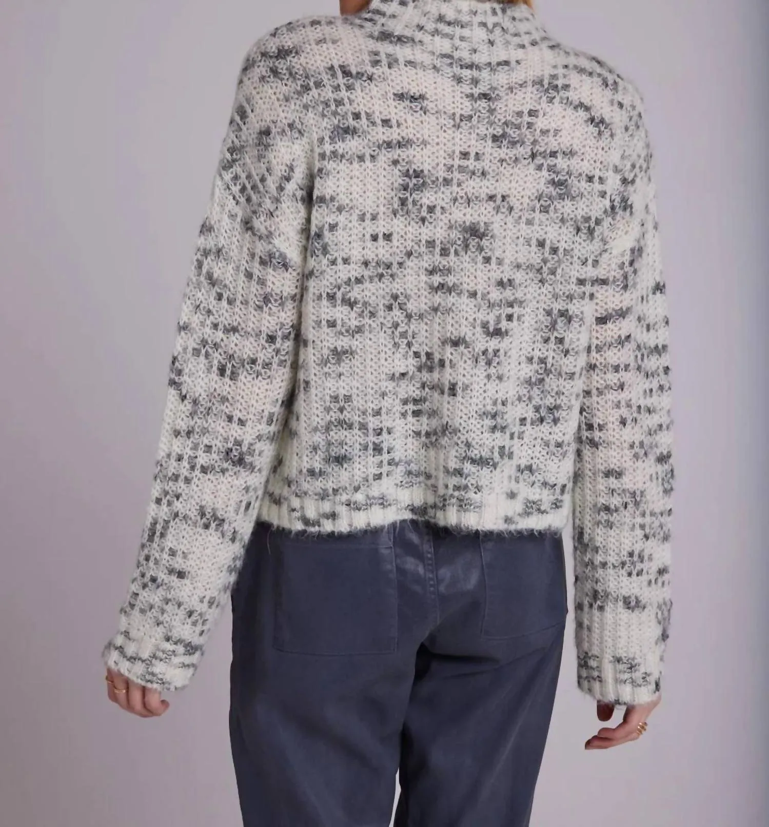 Space Dye Mock Neck Sweater In Winter White And Black