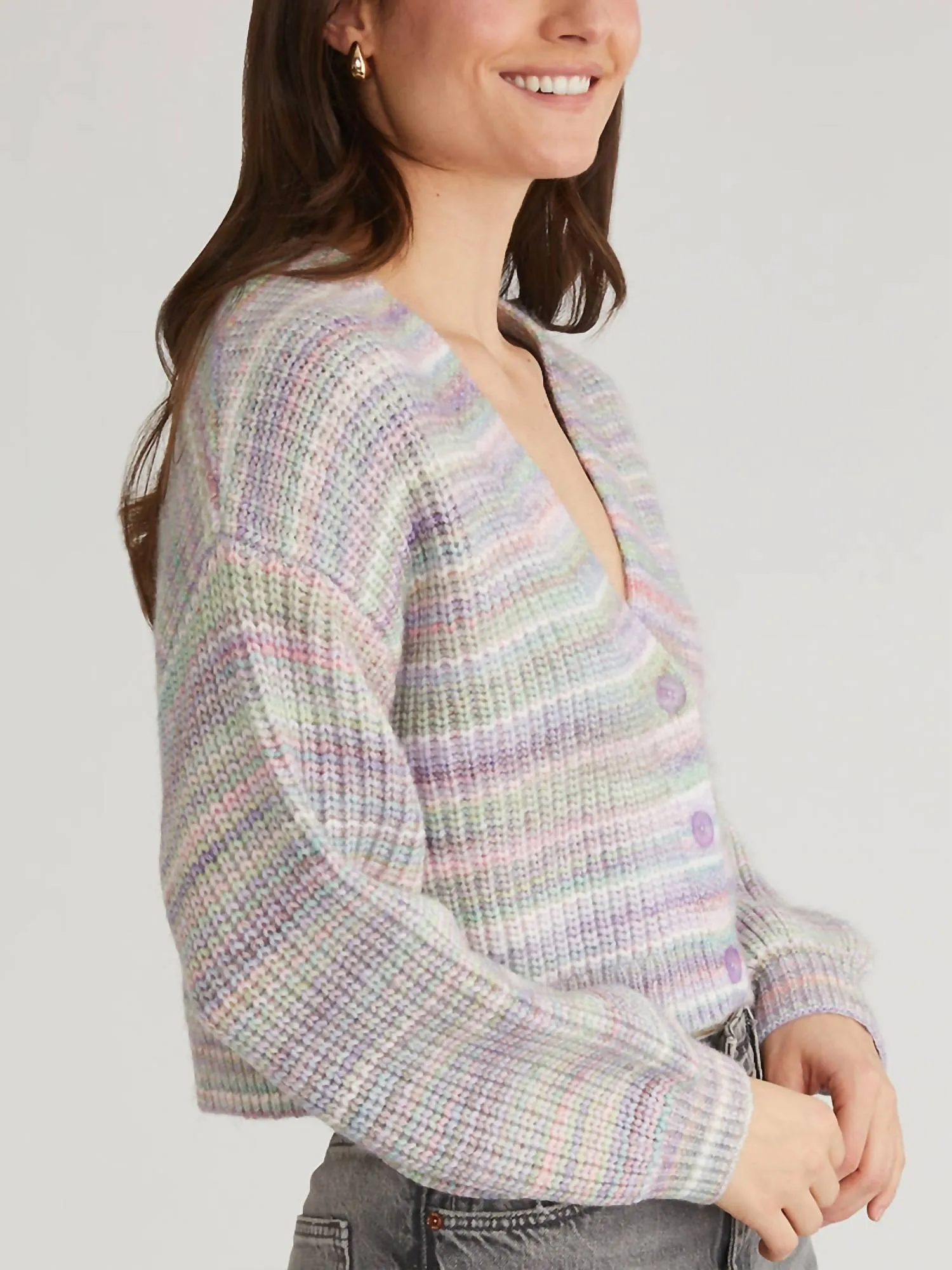 Space Dye Open Front Cardigan In Lavender Multi