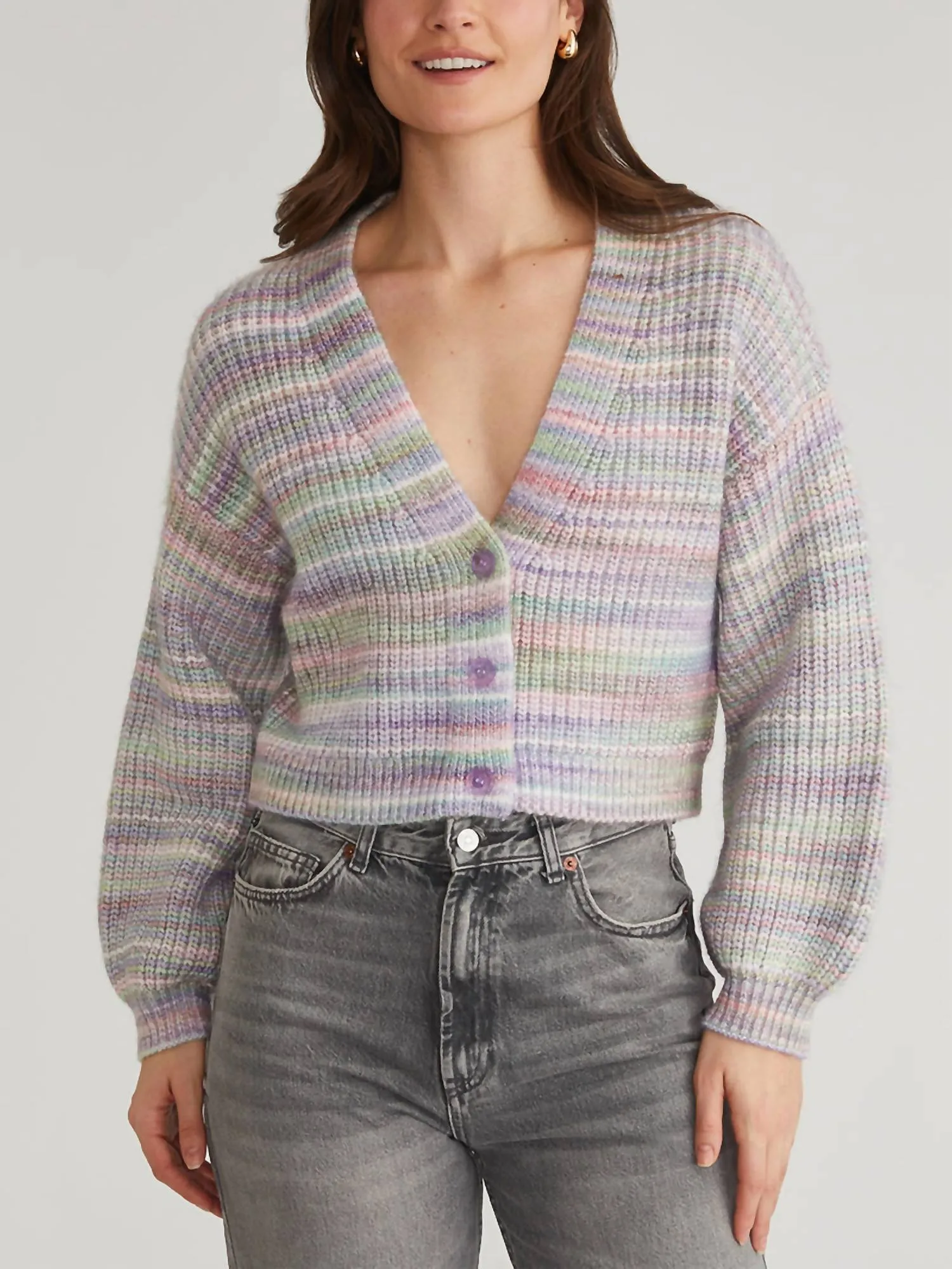 Space Dye Open Front Cardigan In Lavender Multi