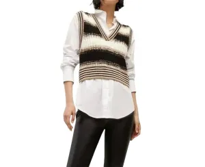 Spear Mixed Media Vest In Black Multi
