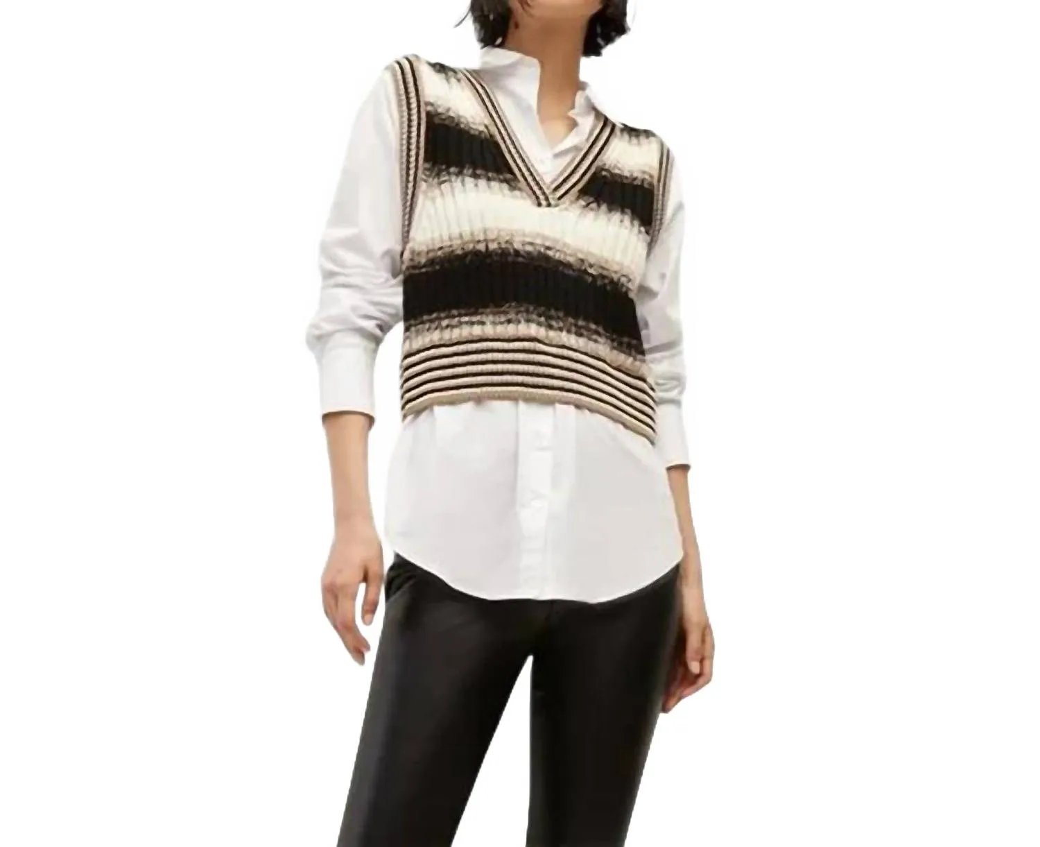 Spear Mixed Media Vest In Black Multi