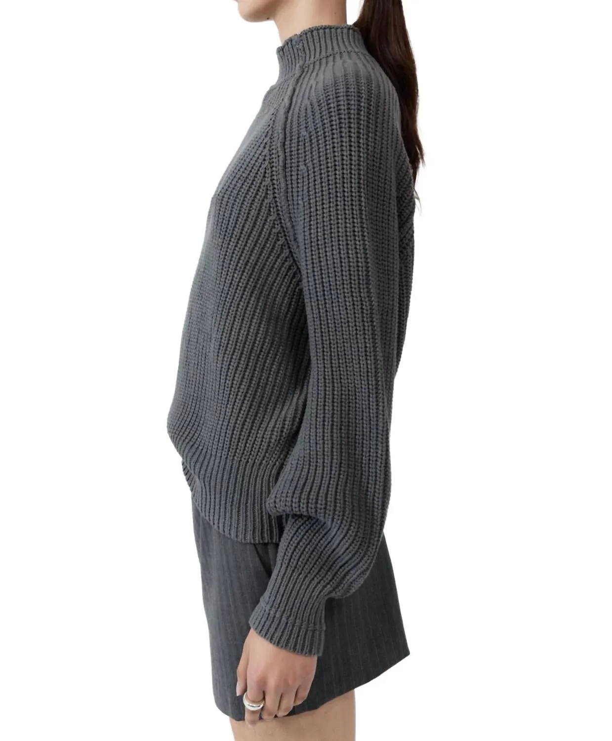 Split Sleeve Jumper Sweater In Smoke