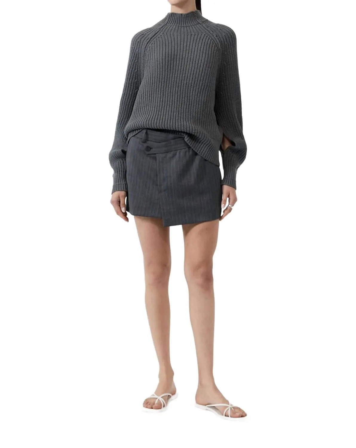 Split Sleeve Jumper Sweater In Smoke