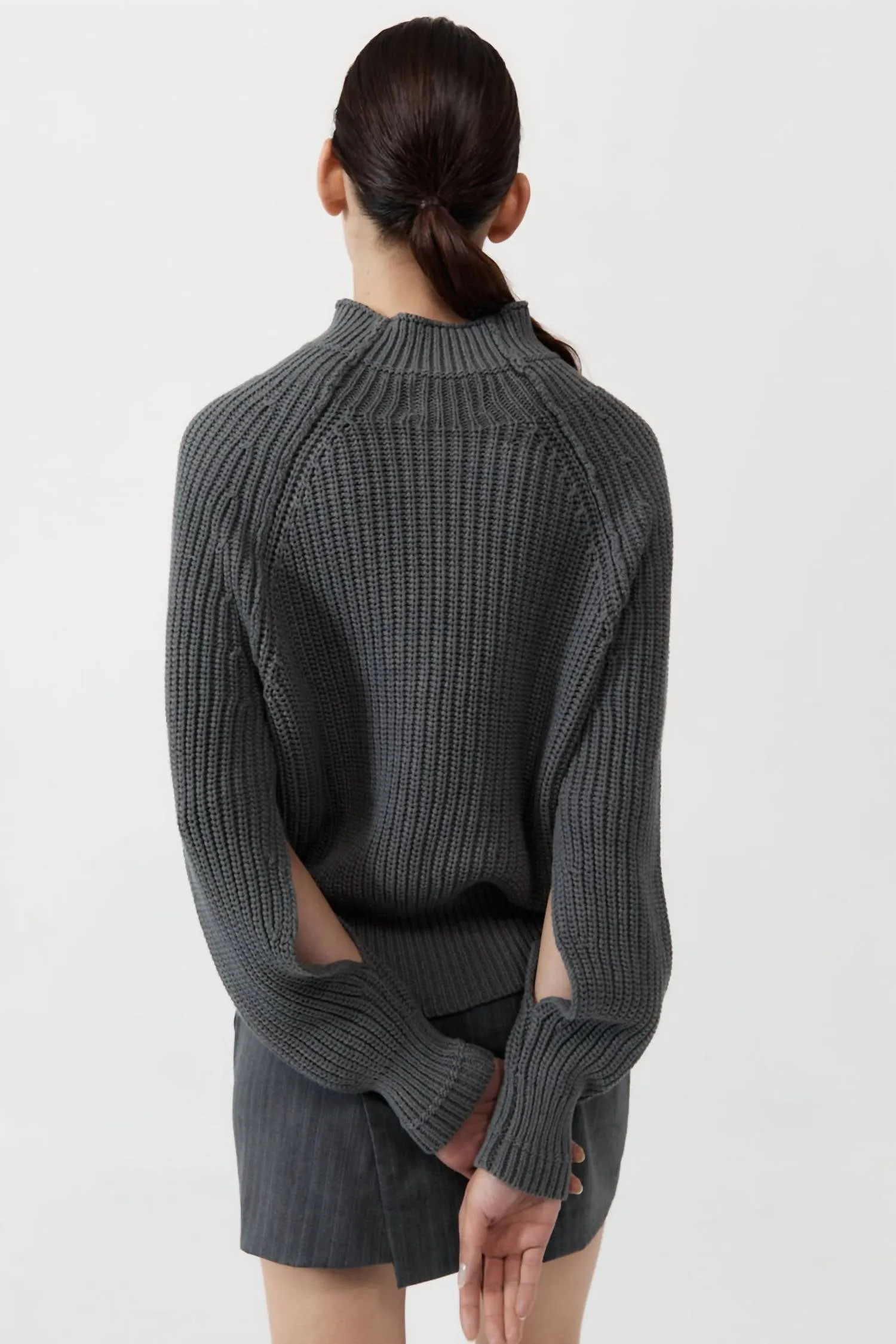 Split Sleeve Jumper Sweater In Smoke