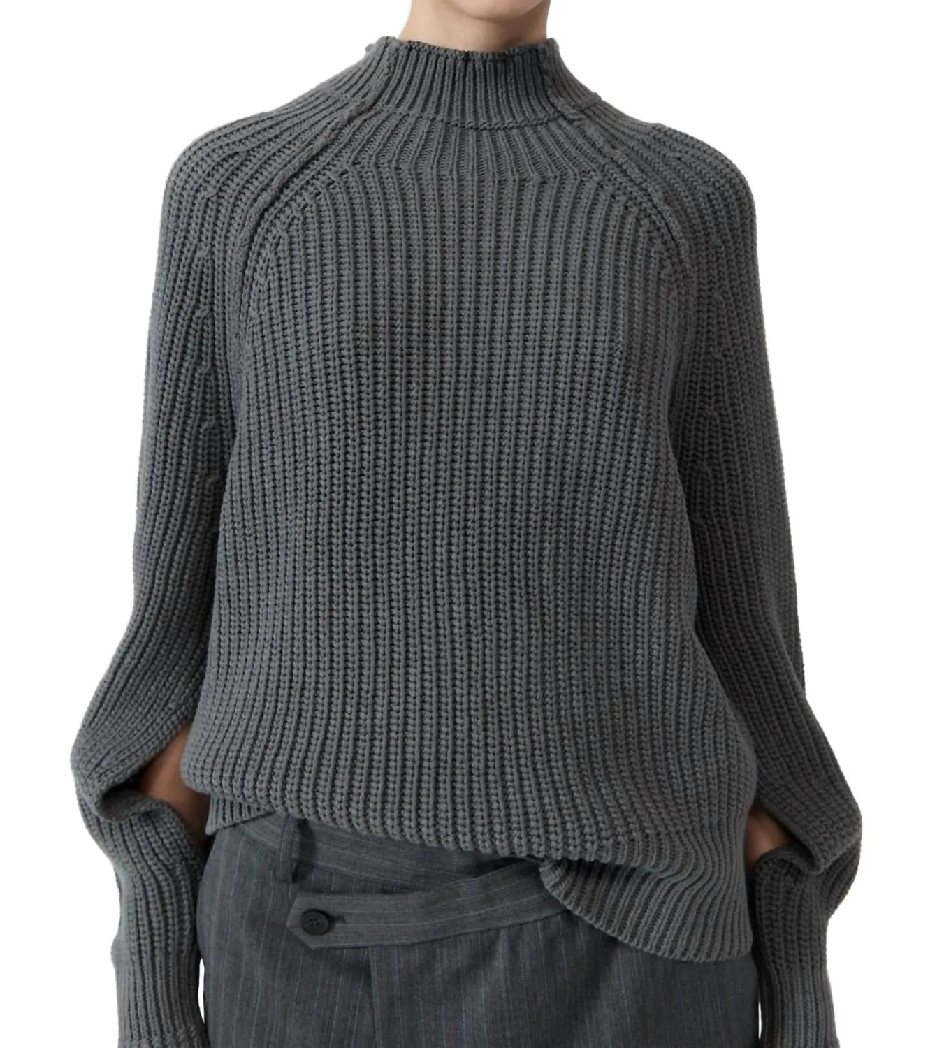 Split Sleeve Jumper Sweater In Smoke