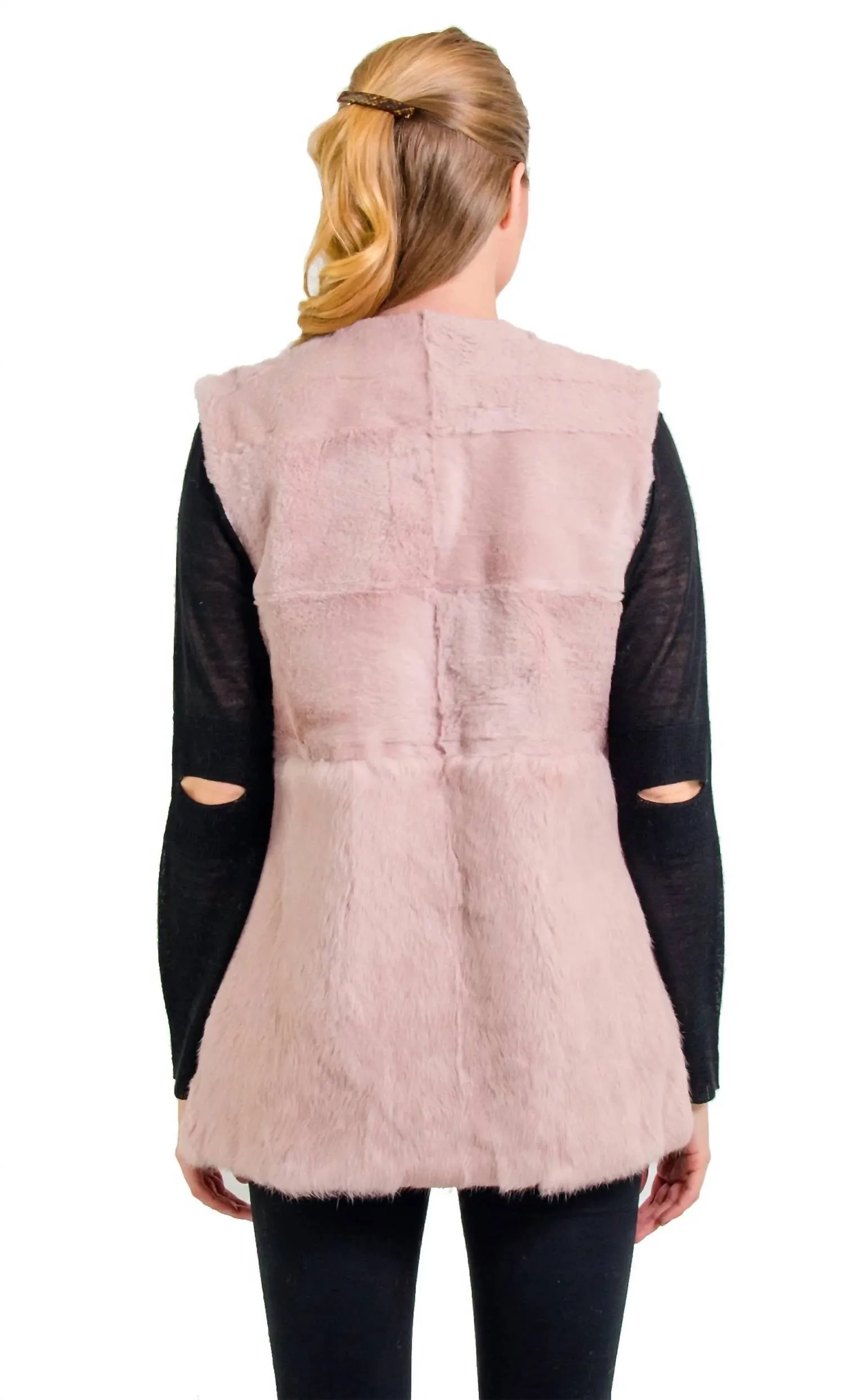 Stacy Genuine Real Rabbit Fur Vest In Blush