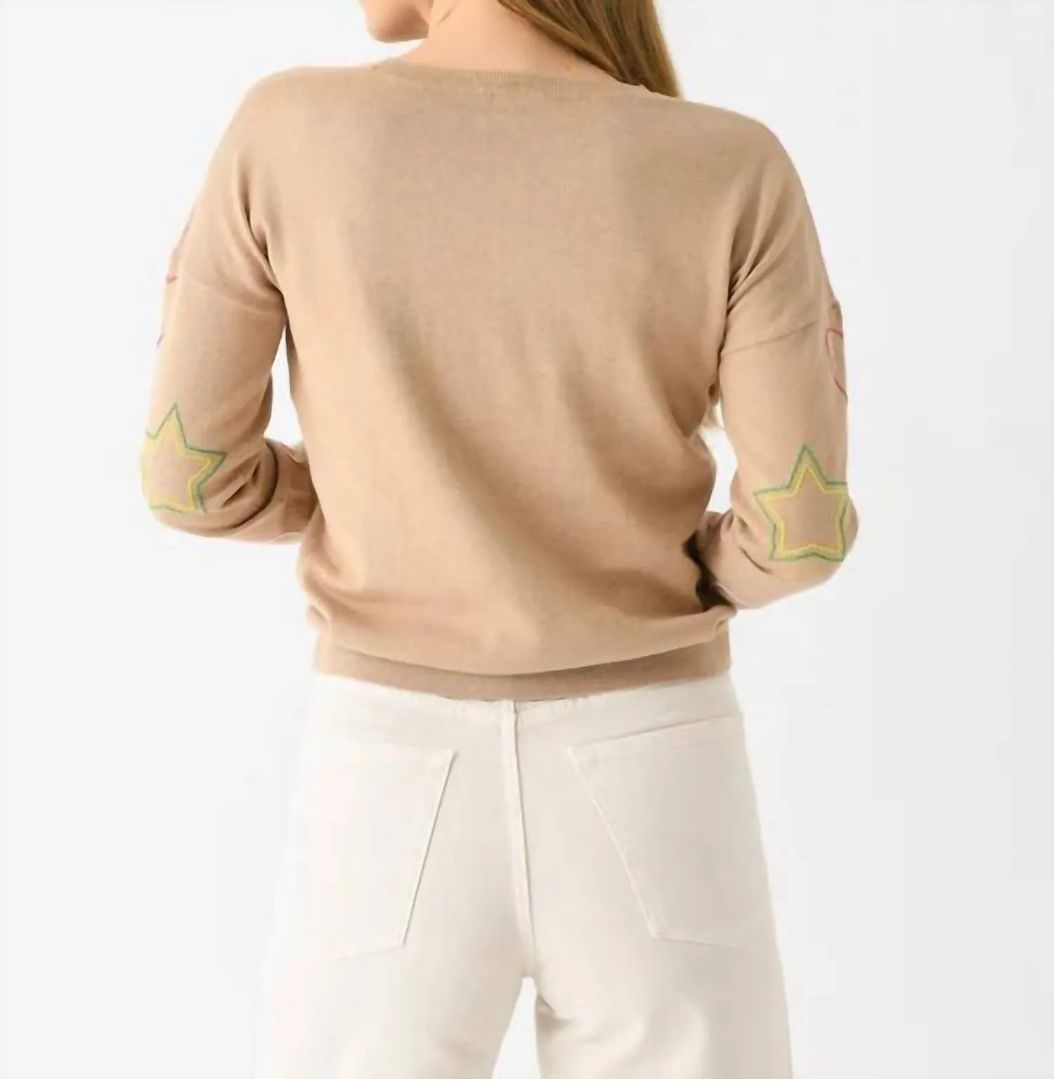 Stars And Hearts Crew Sweater In Camel