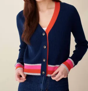 Stella Rib V Cardigan In Navy Multi
