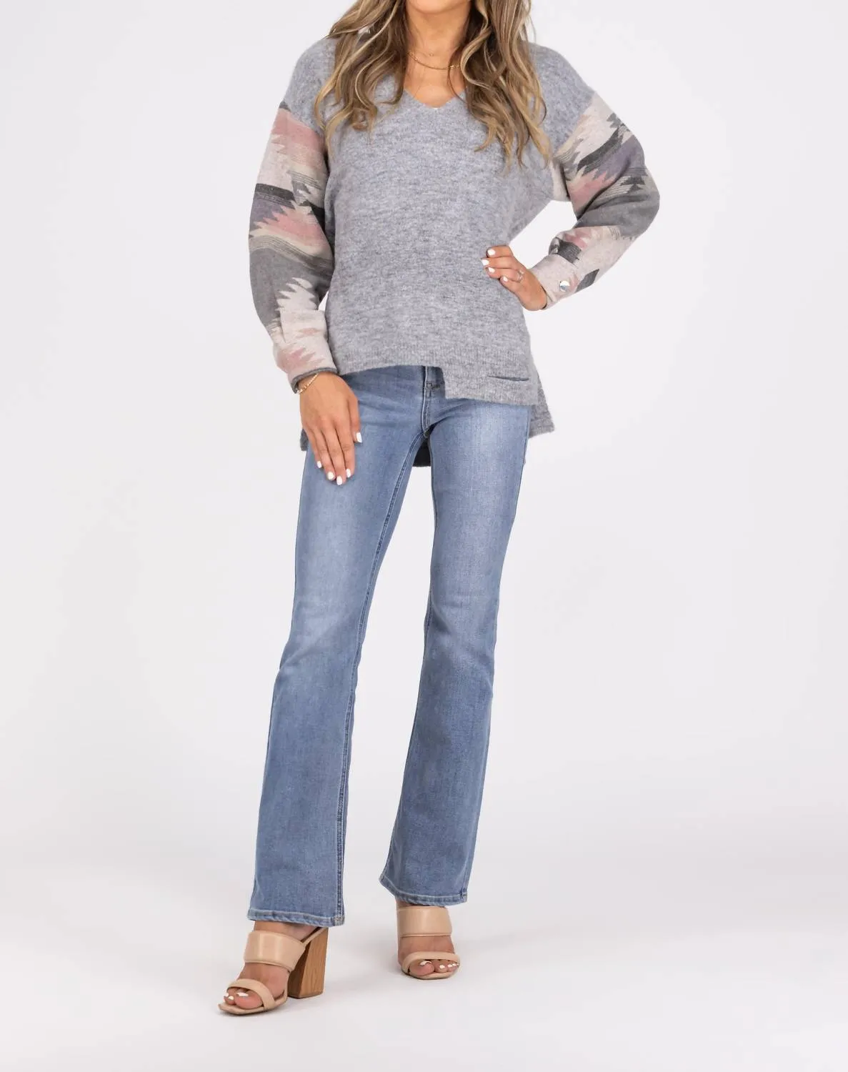 Stepping Out Asymmetrical Sweater In Heather Grey