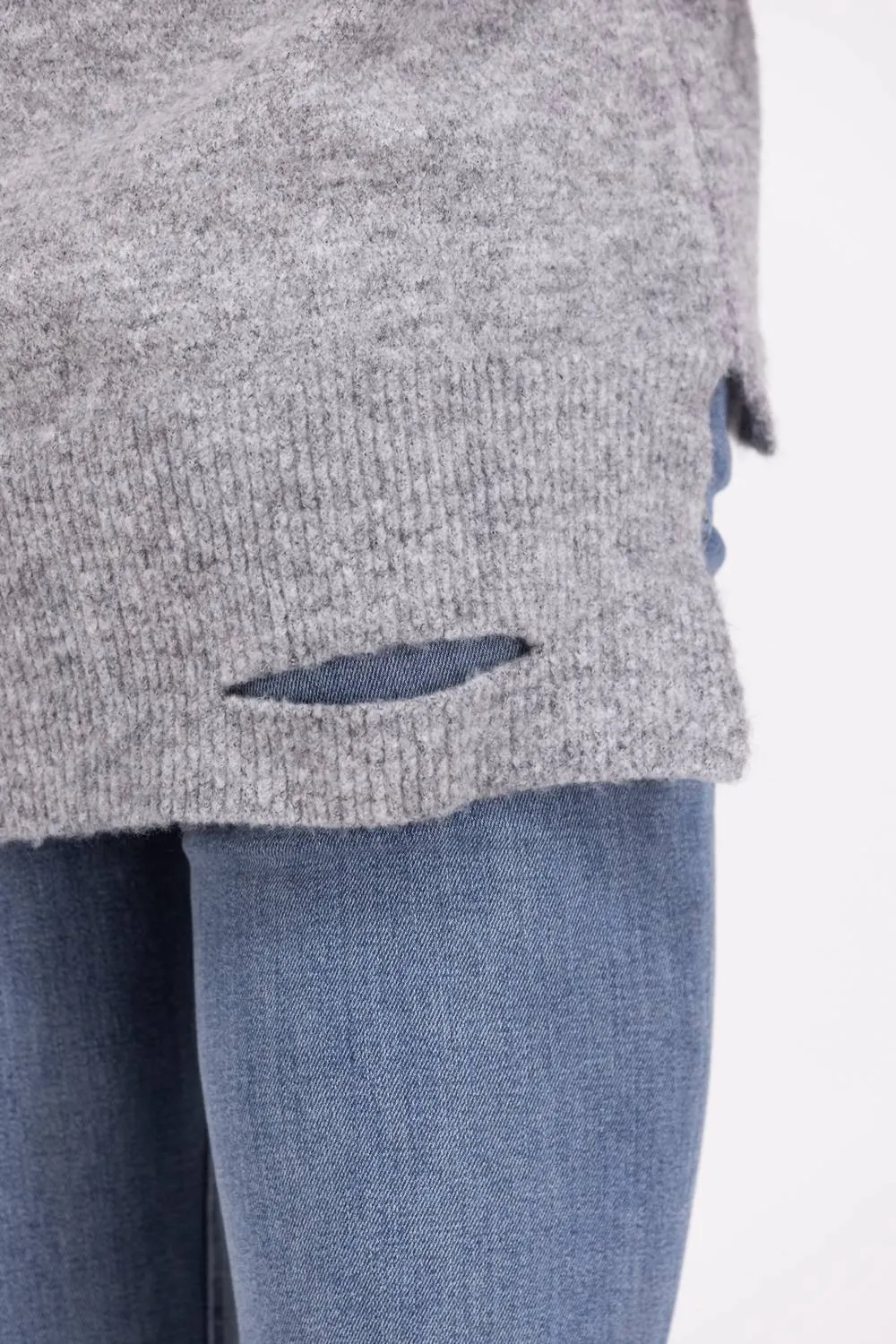 Stepping Out Asymmetrical Sweater In Heather Grey