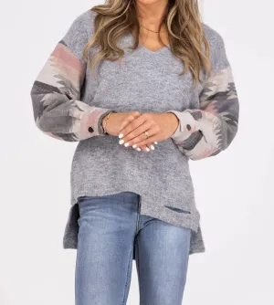 Stepping Out Asymmetrical Sweater In Heather Grey