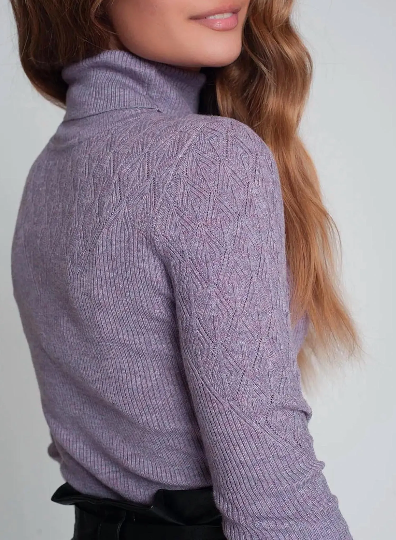 Stretch-Knit Turtleneck Sweater In Purple