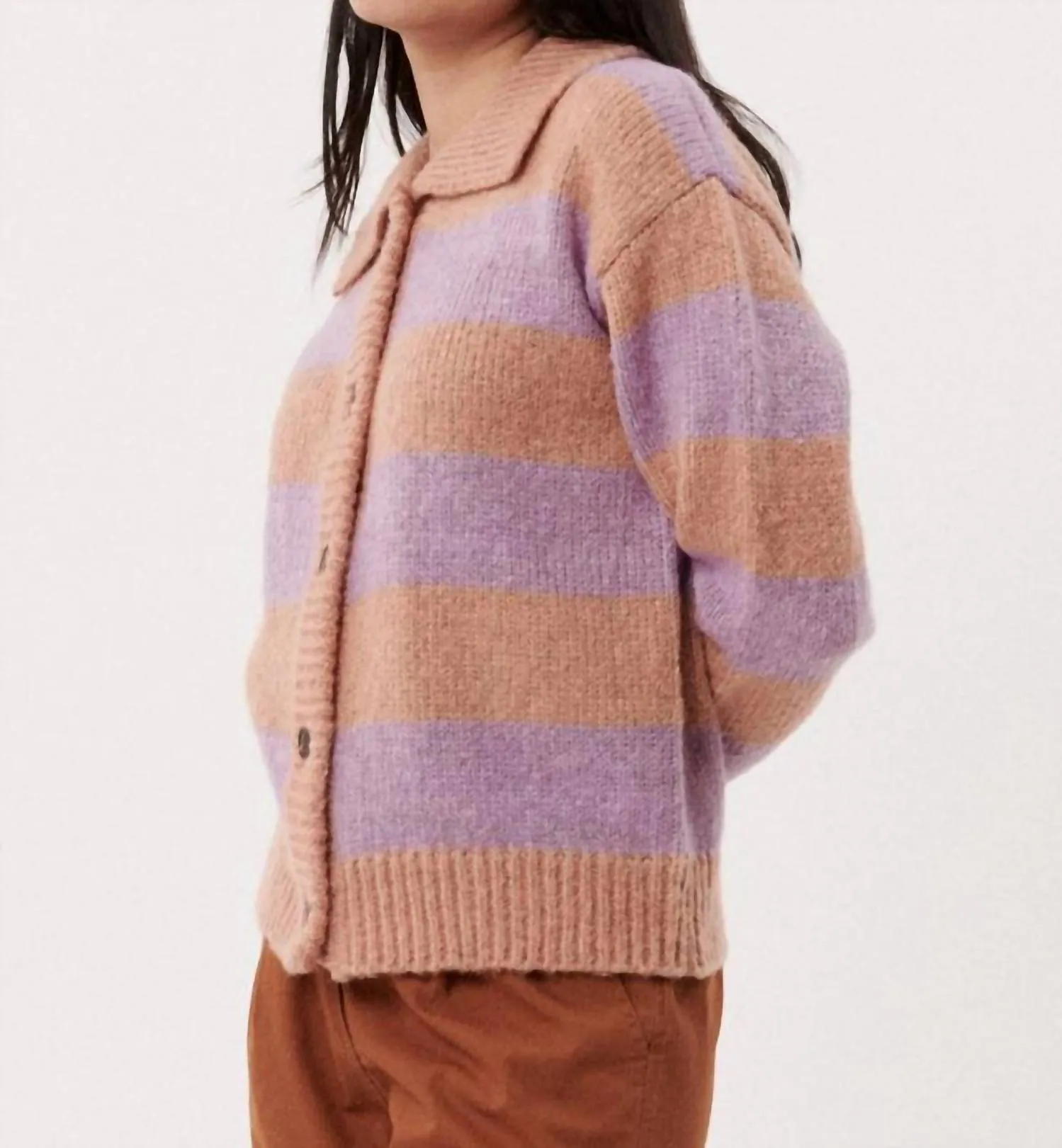 Stripe Cardigan In Burnt Orange