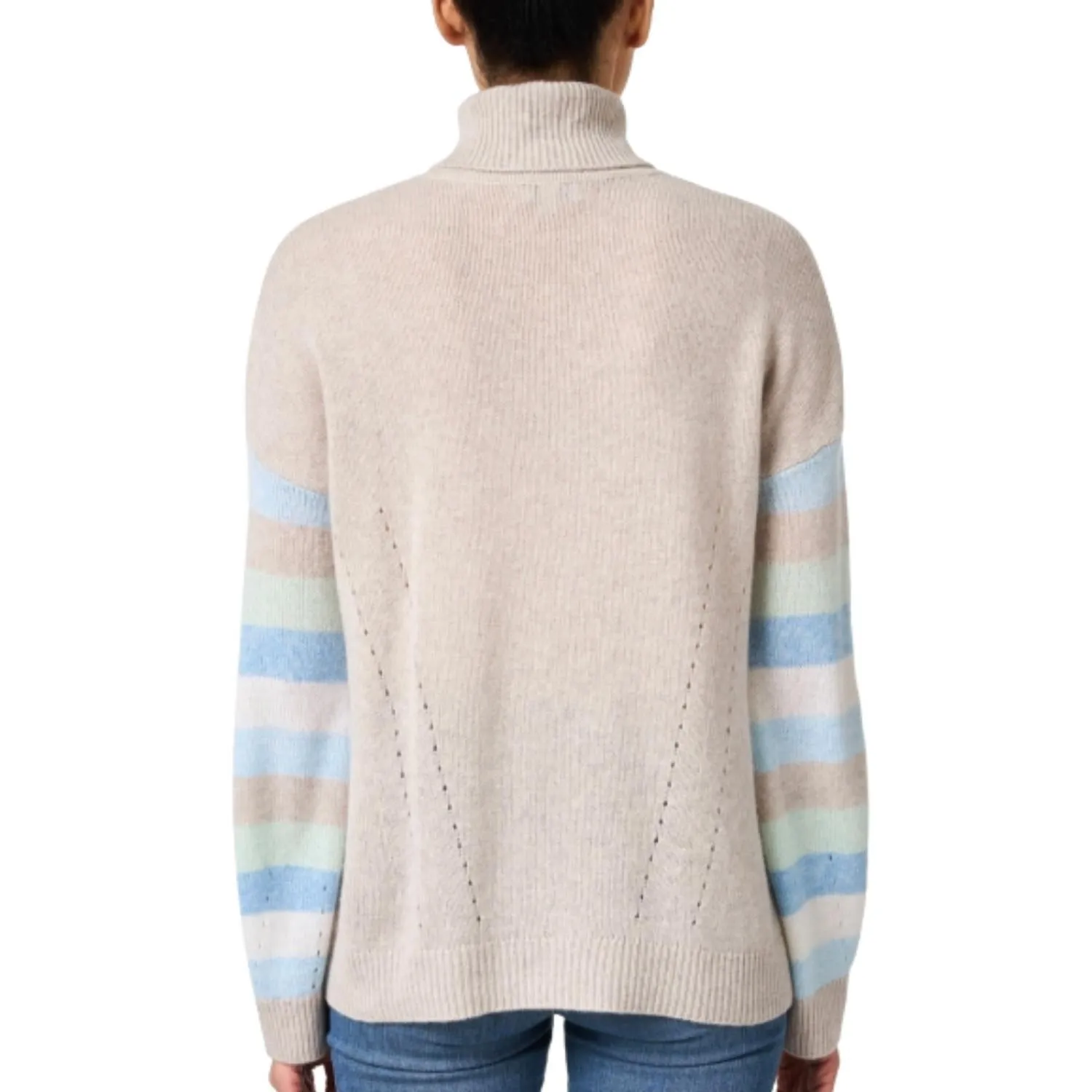 Stripe Sleeve Turtleneck Sweater In Agate Multi