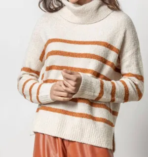 Striped Chunky Turtleneck Sweater In Snow Stripe