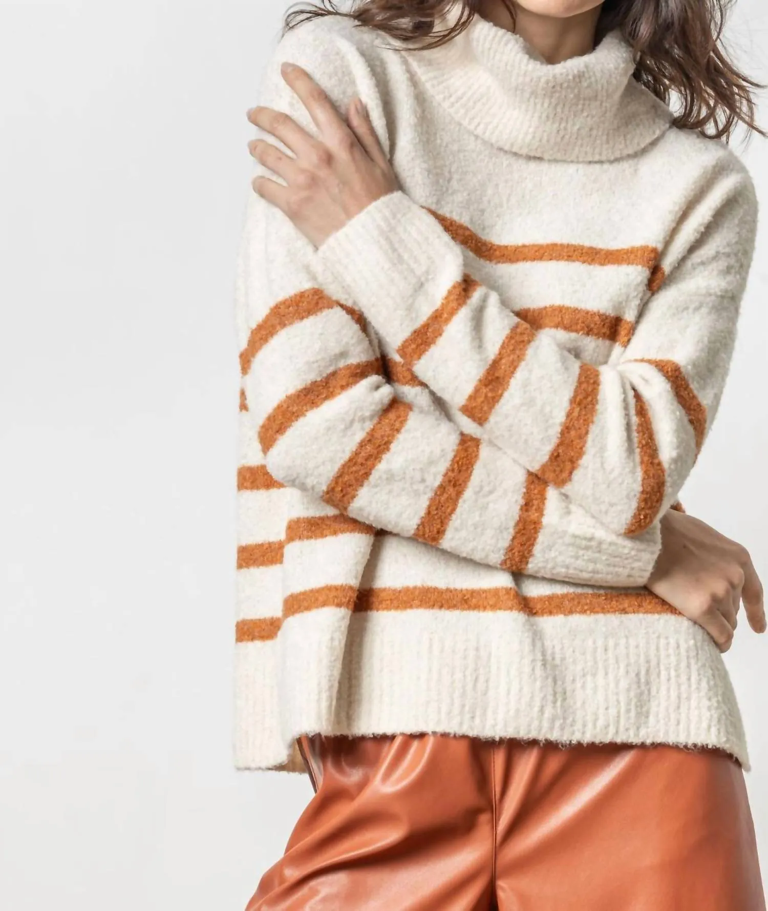 Striped Chunky Turtleneck Sweater In Snow Stripe
