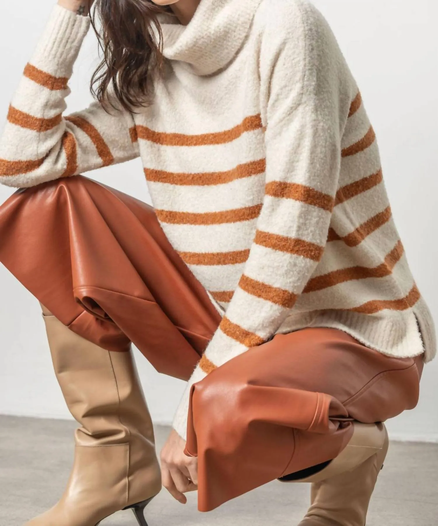 Striped Chunky Turtleneck Sweater In Snow Stripe