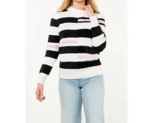 Striped Knit Sweater In White/pink/black