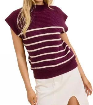 Striped Sleeveless Sweater Vest Top In Plum