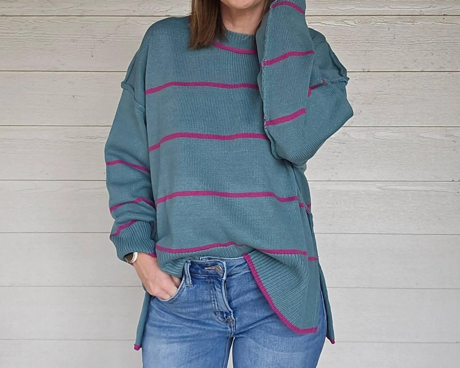 Striped Sweater In Teal