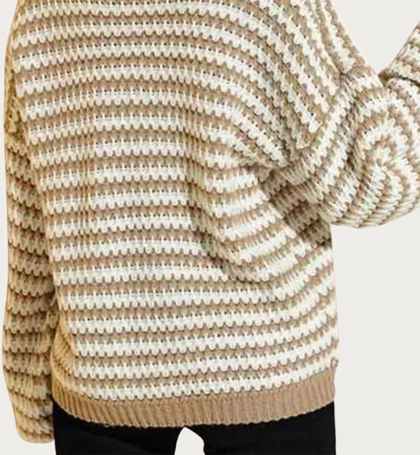 Striped V-Neck Knit Sweater In Khaki/white