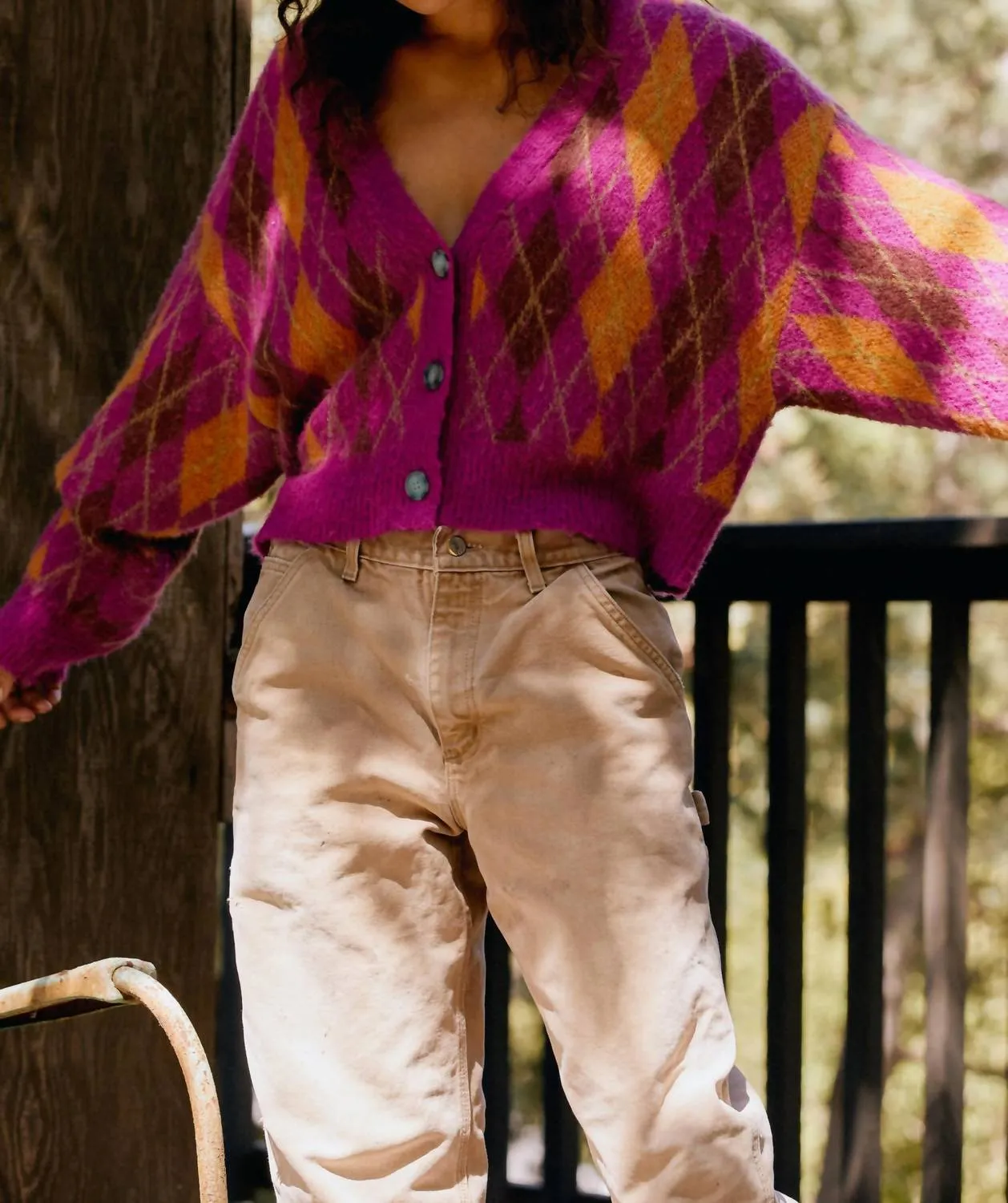 Sunset Argyle Cardigan In Fuschia