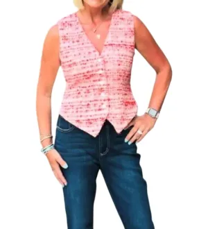 Super Bloom Tweed Vest In Red