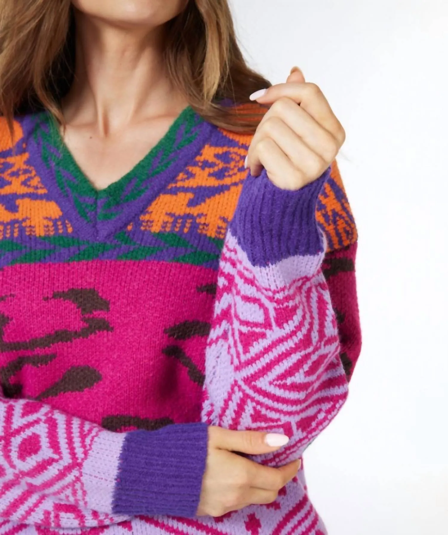 Sweater Jacquard Colored In Fuchsia