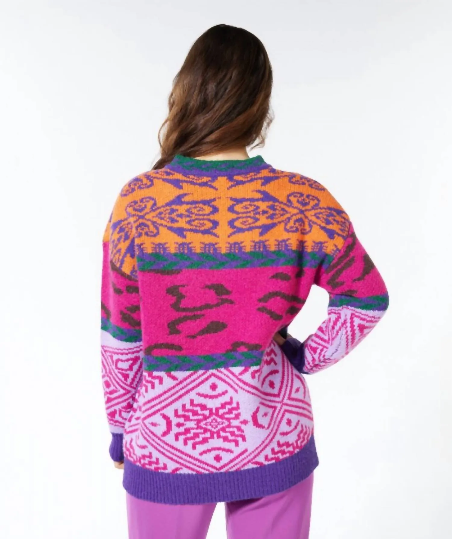 Sweater Jacquard Colored In Fuchsia