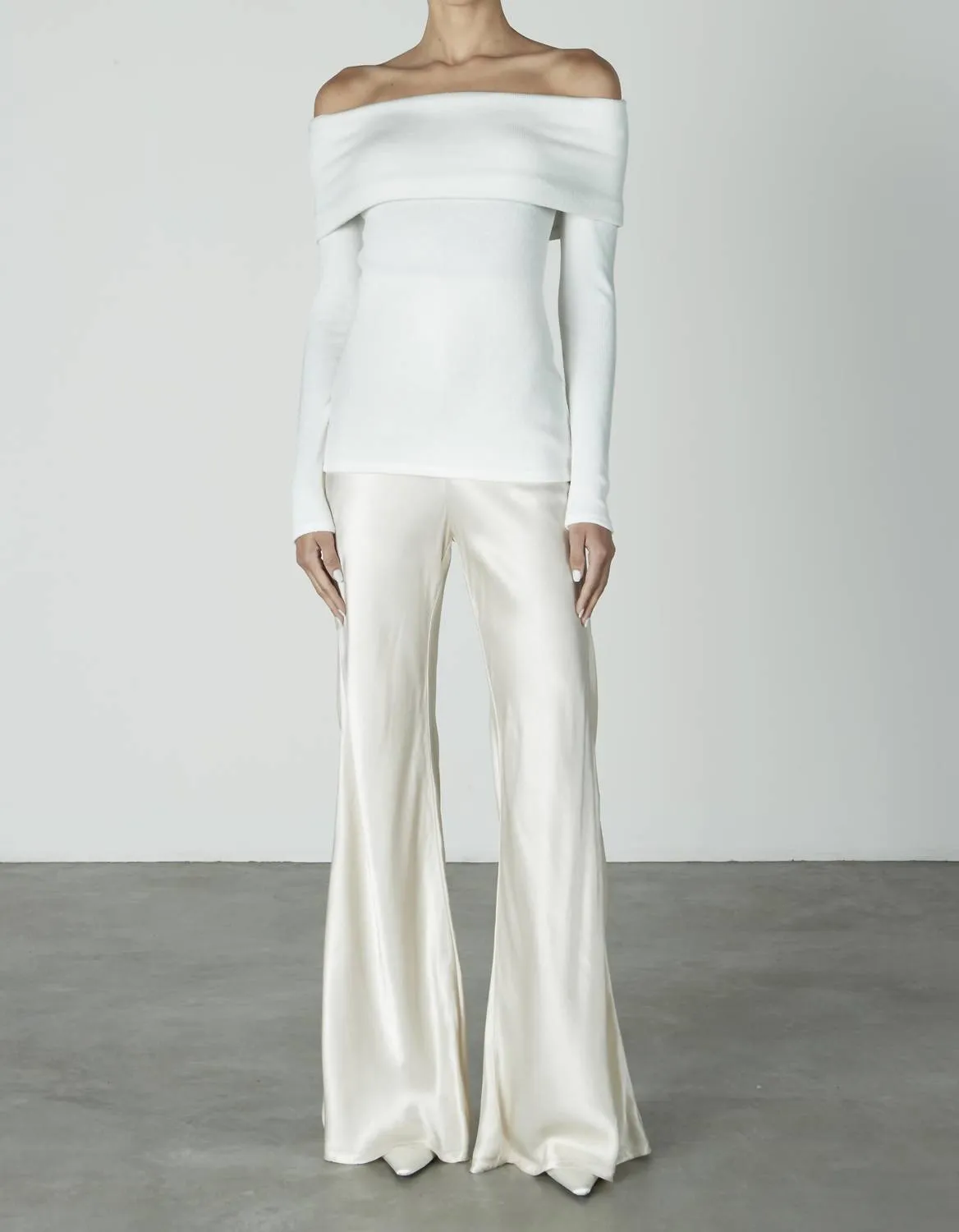 Sweater Knit Off Shoulder Top In Winter White