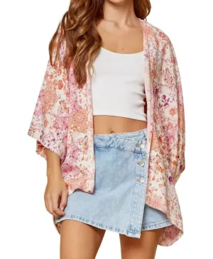 Sweet Advice Kimono In Peach Multi