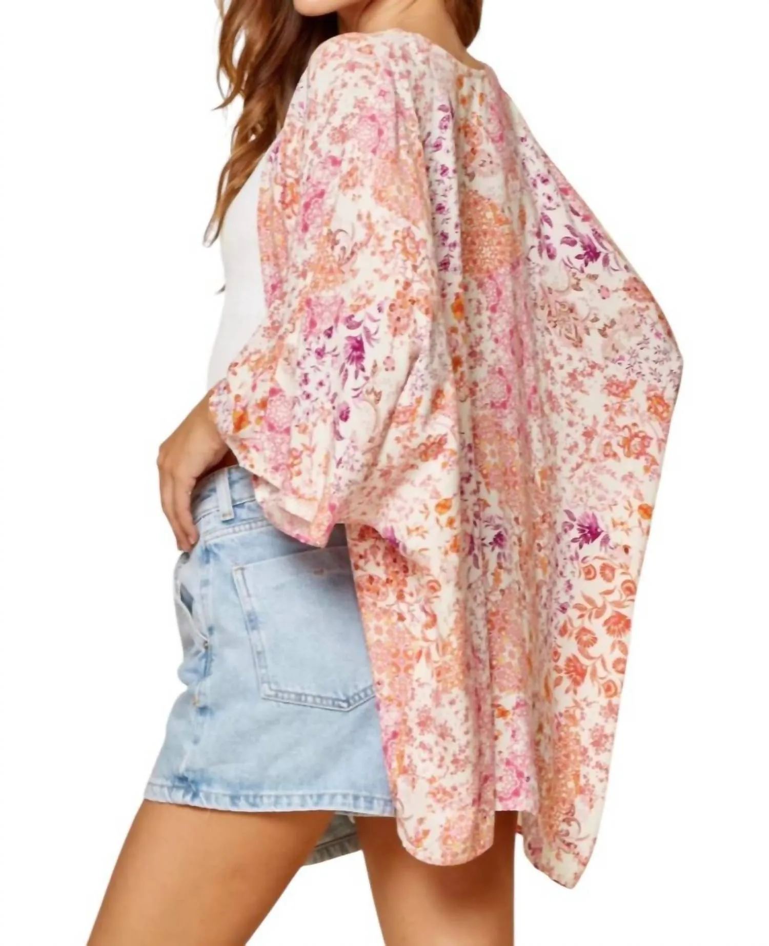 Sweet Advice Kimono In Peach Multi