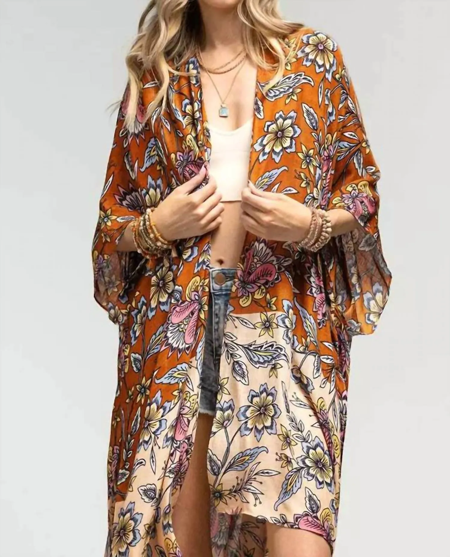 Sweet Bourbon Kimono In Garden Floral Print
