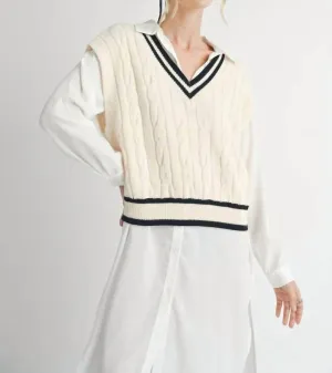 Tara V-Neck Cable Sweater In Ivory
