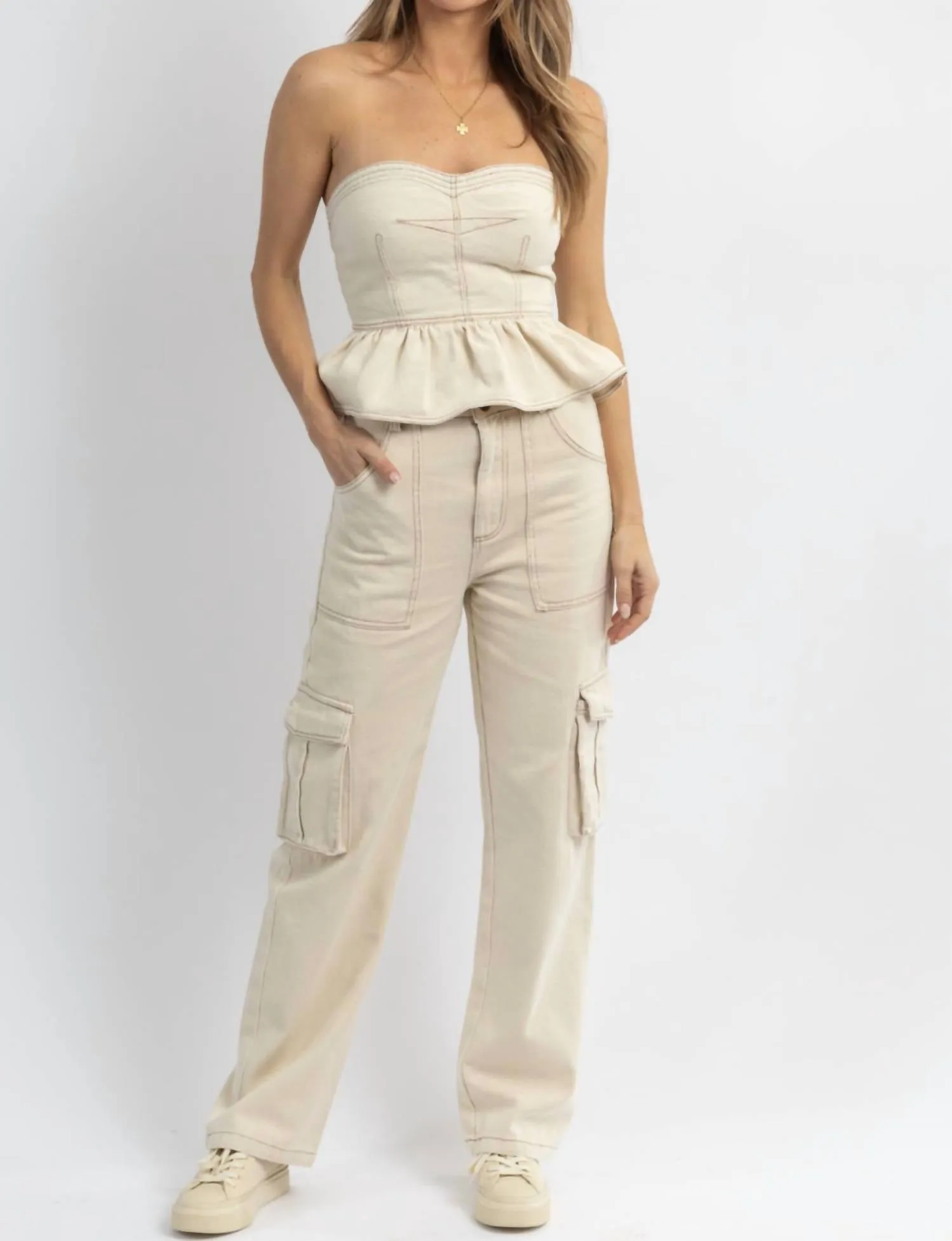 Tayla Cargo Set In Beige