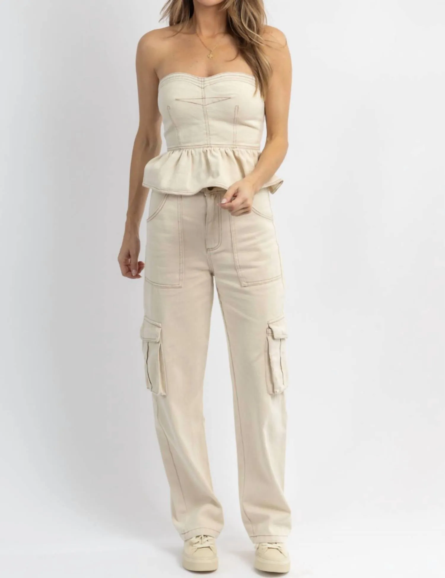 Tayla Cargo Set In Beige