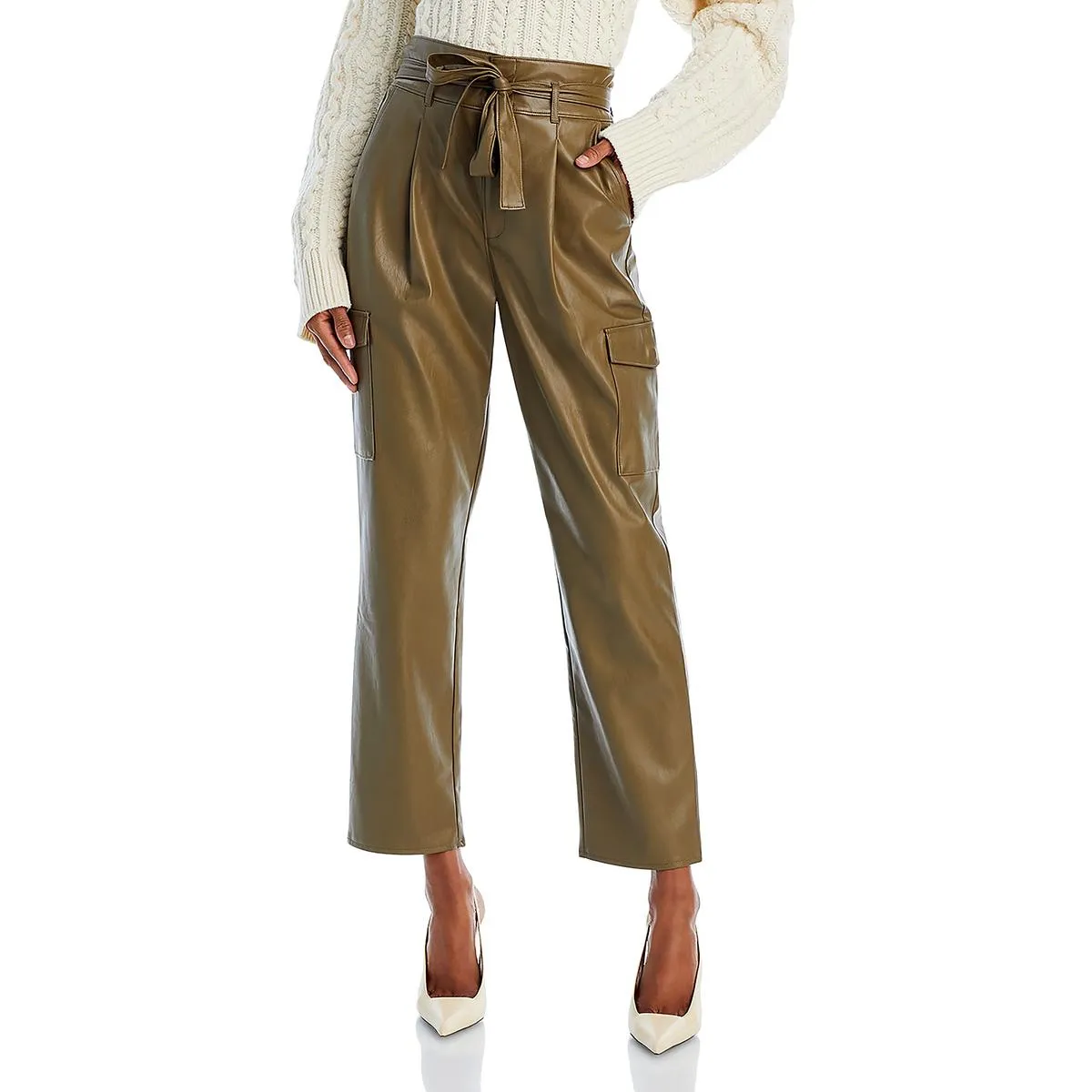 Tesse Womens Faux Leather Ankle Length Cropped Pants