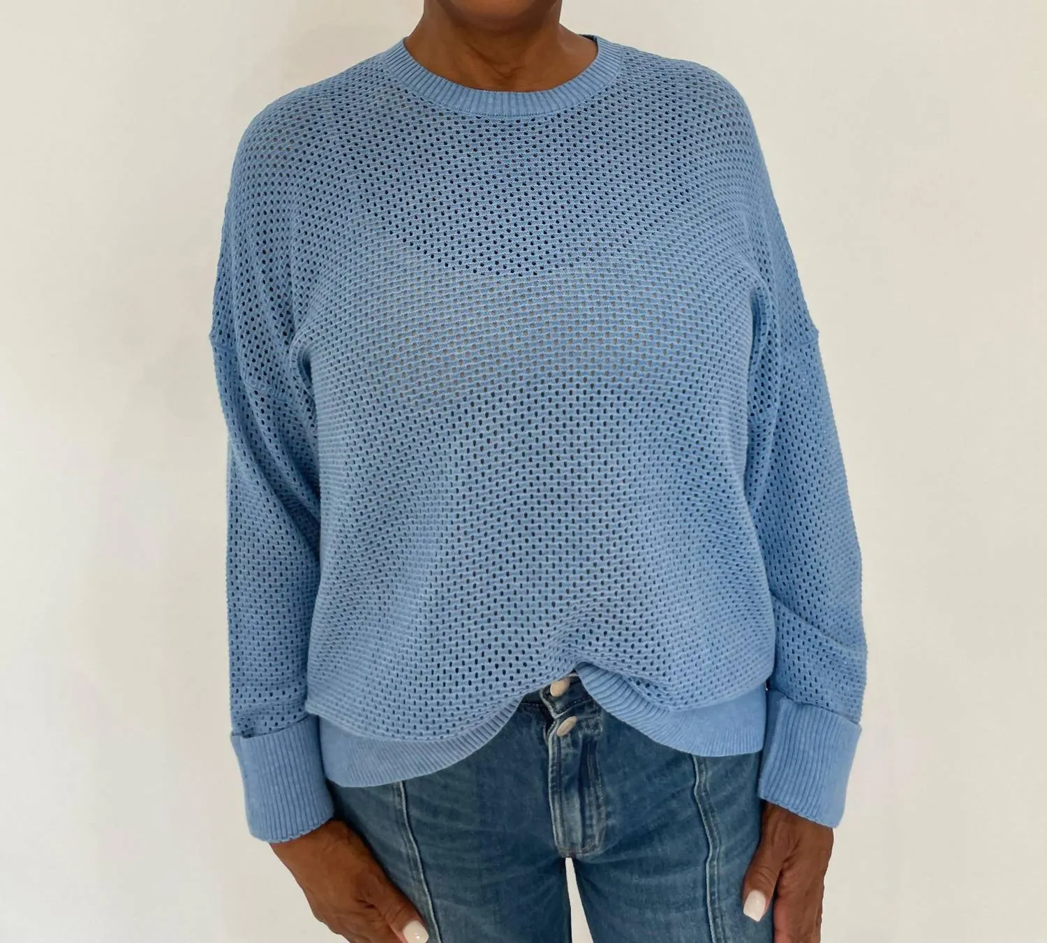 Textured Crew Sweater In Blue Heather