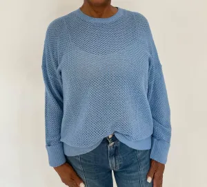 Textured Crew Sweater In Blue Heather