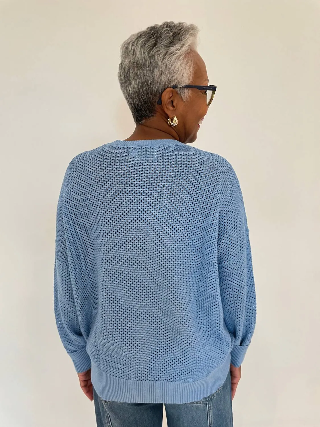 Textured Crew Sweater In Blue Heather