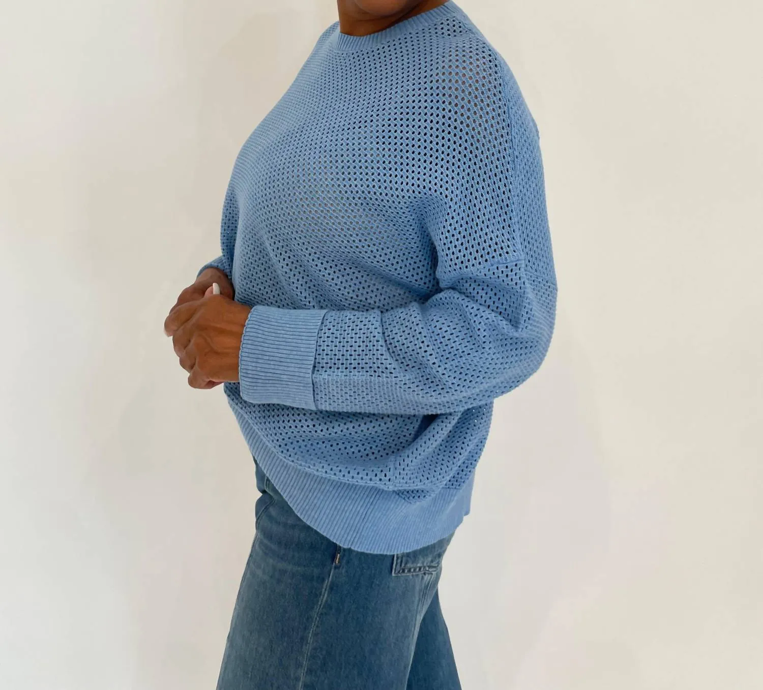Textured Crew Sweater In Blue Heather