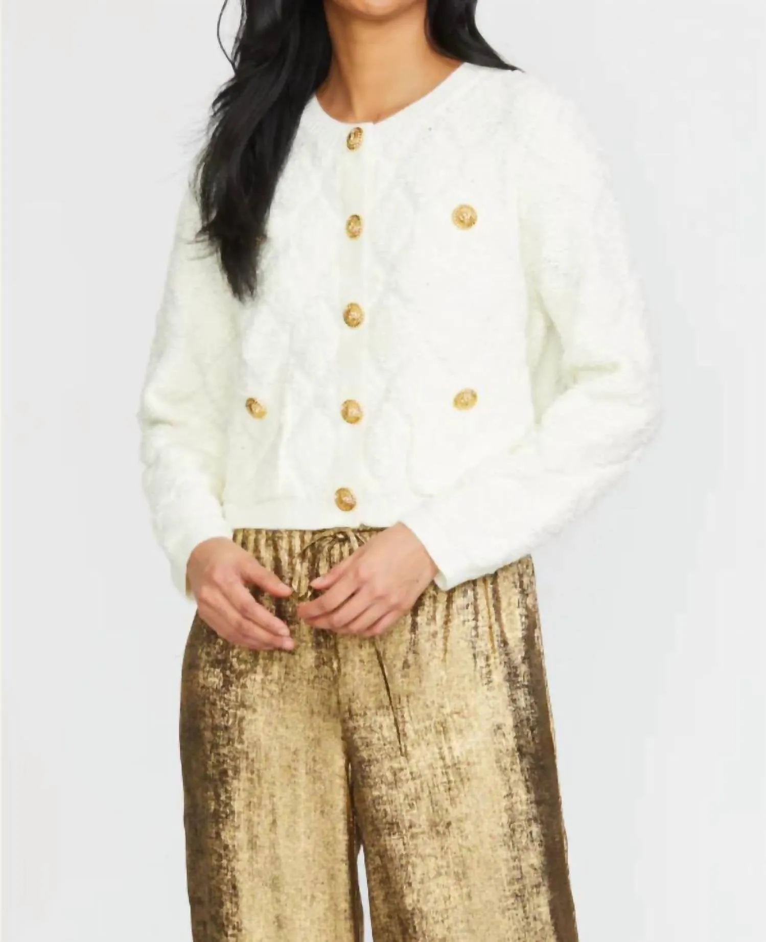 Textured Sweater Cardigan In Cream