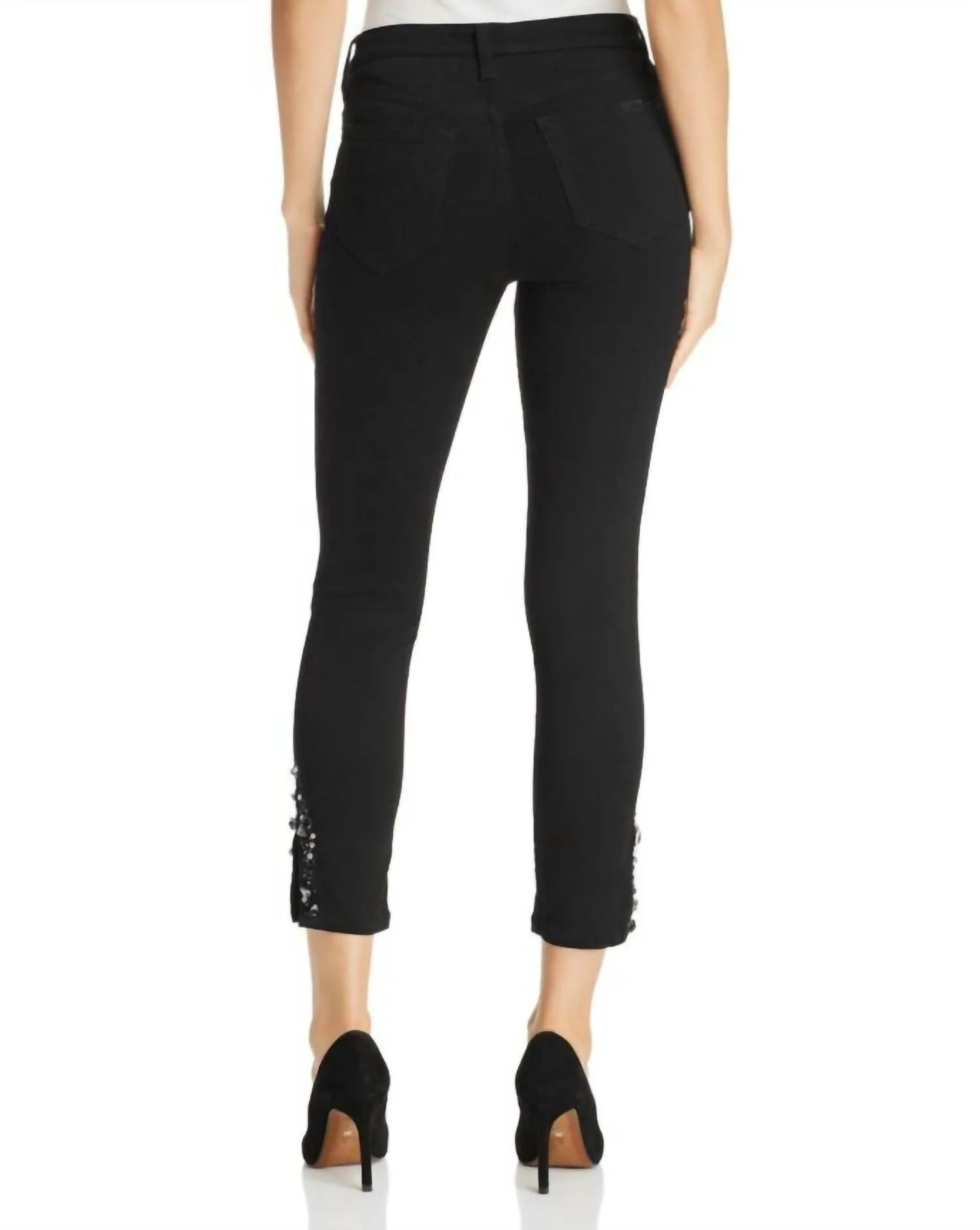 The Charlie Crystal Embellished Valentina Hem Crop Jeans In Black