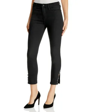 The Charlie Crystal Embellished Valentina Hem Crop Jeans In Black