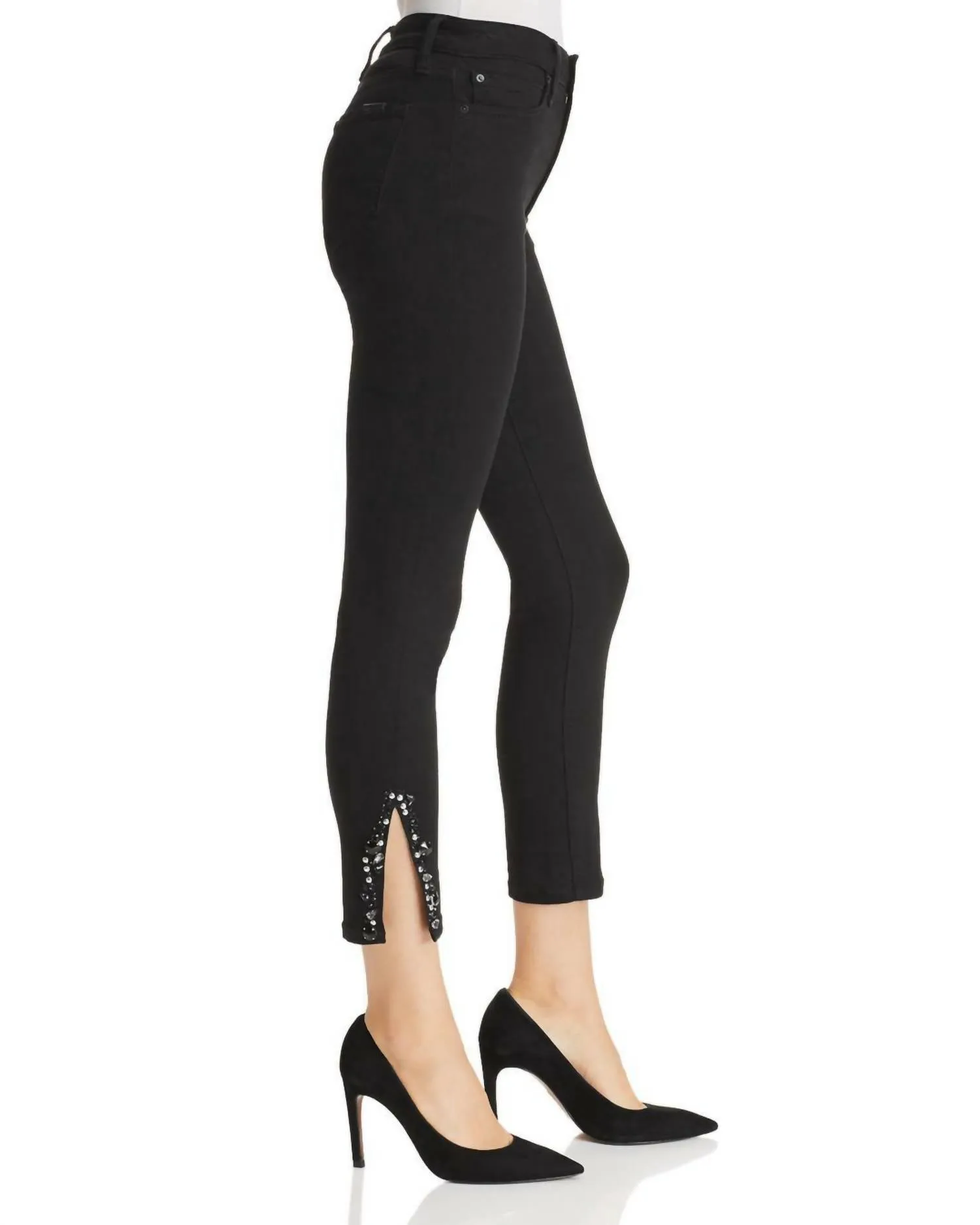 The Charlie Crystal Embellished Valentina Hem Crop Jeans In Black