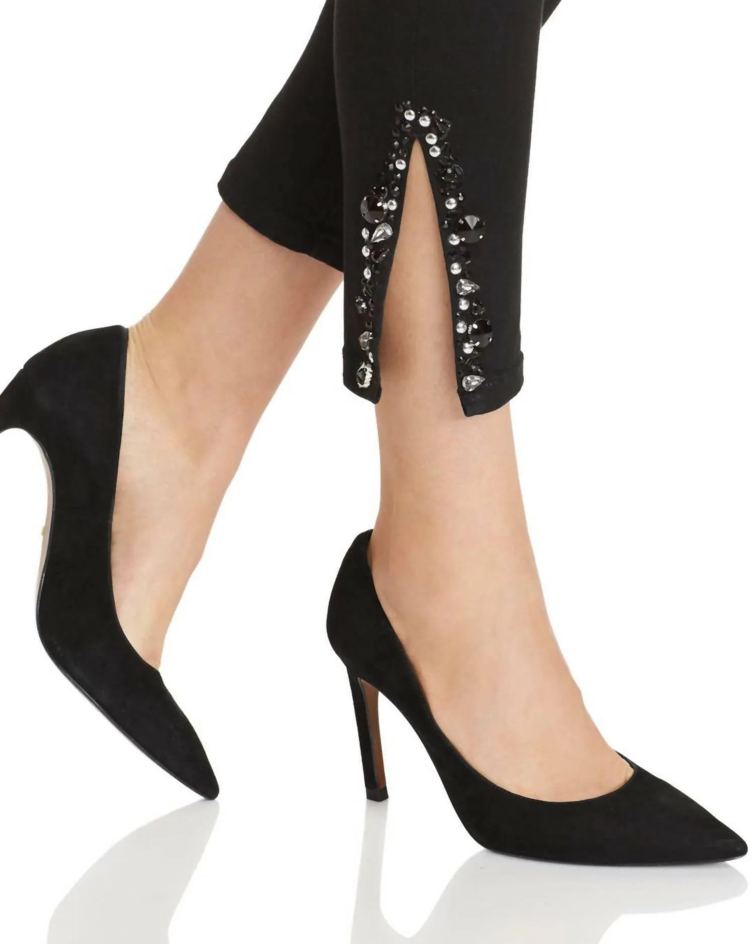 The Charlie Crystal Embellished Valentina Hem Crop Jeans In Black