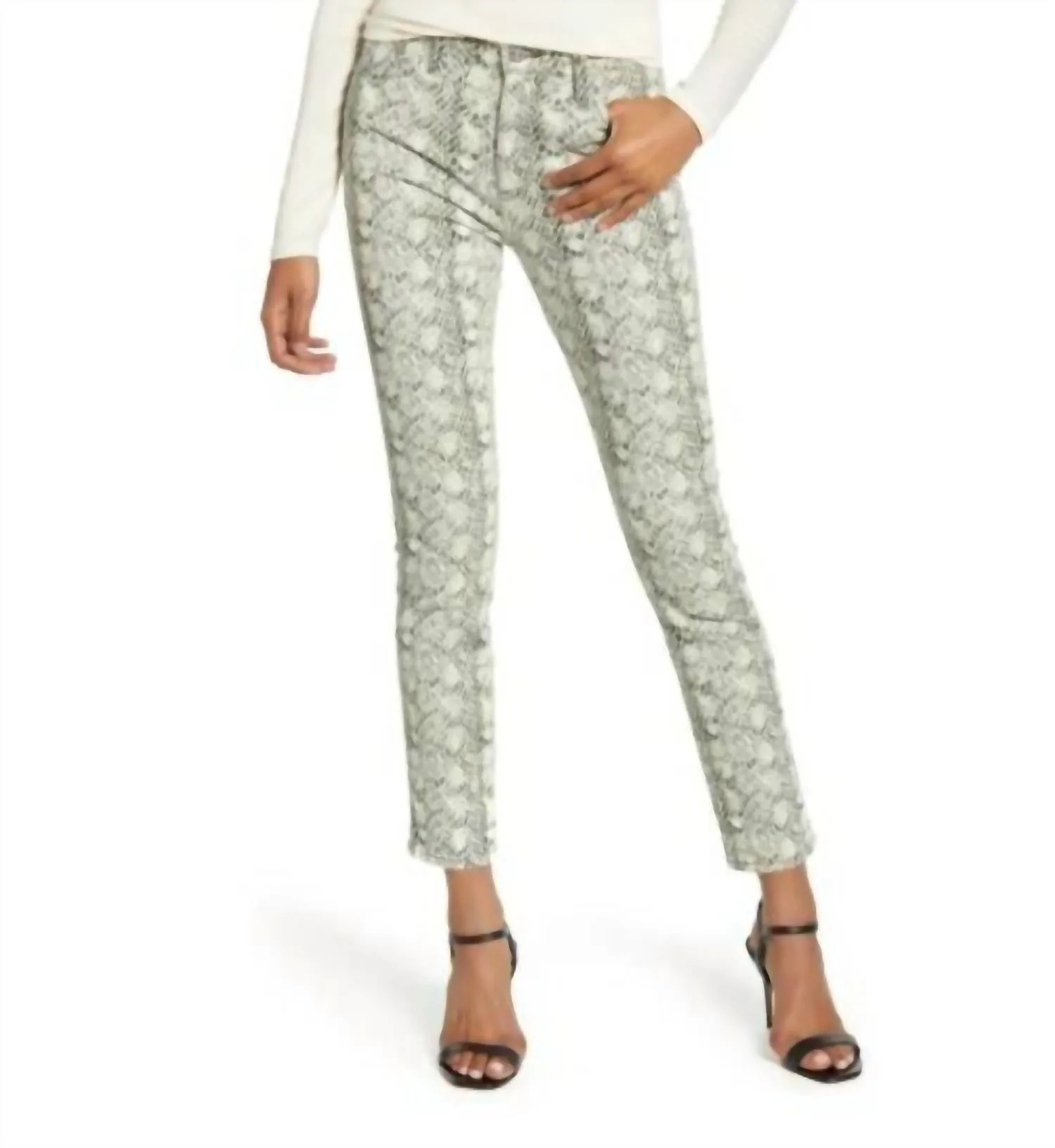 The Mari Snake Print High-Waist Skinny Jeans In White Multi