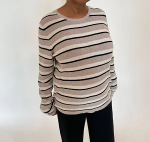 Thermal Stripe Crew Sweater In Pebble/ecru/black