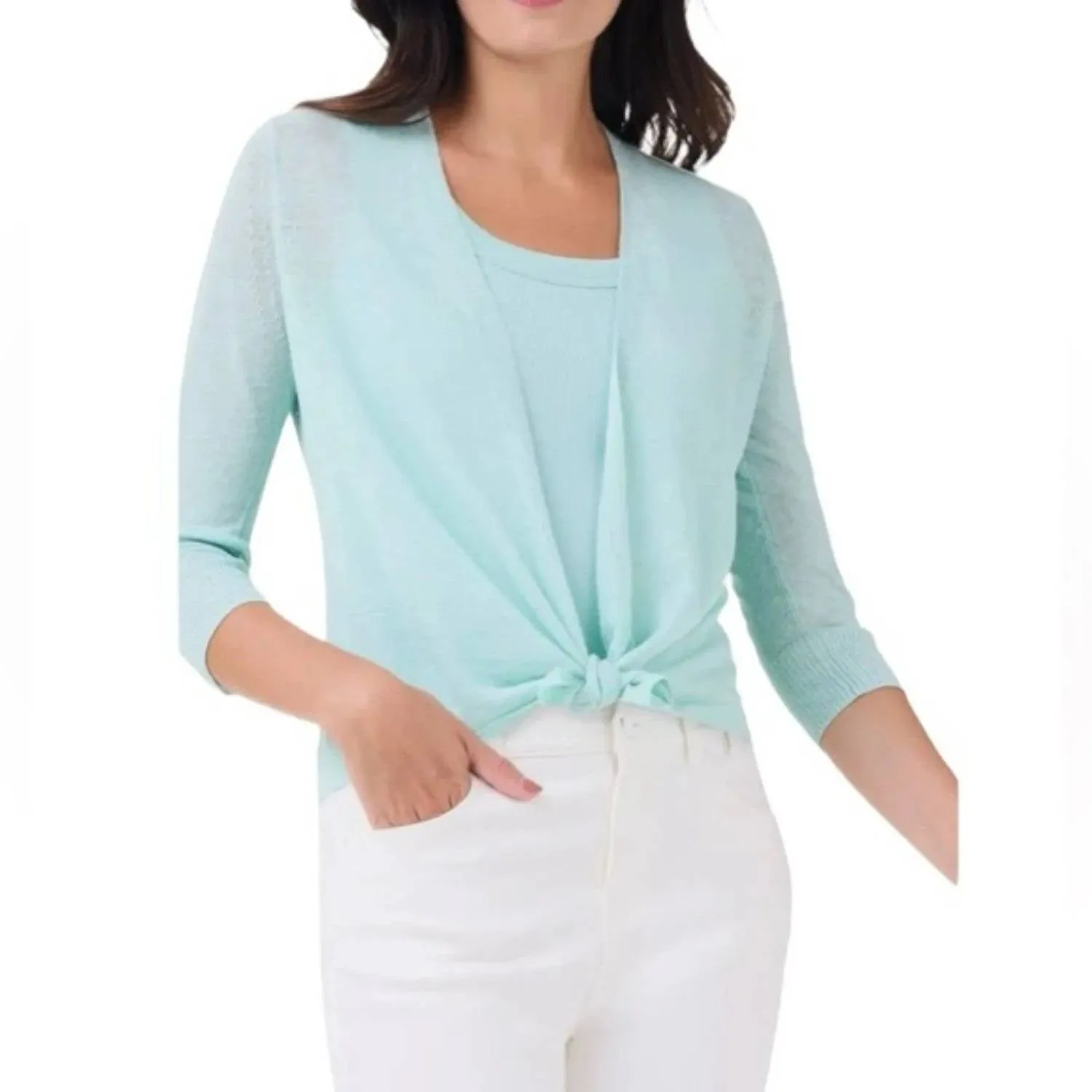 Three Way Cardy In Seafoam